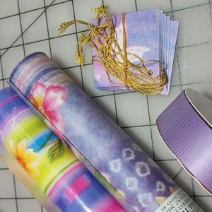 VTG Floral Gift Wrap Set Sally Foster Paper Tissue Tags & Ribbon DS-9/22-3-36